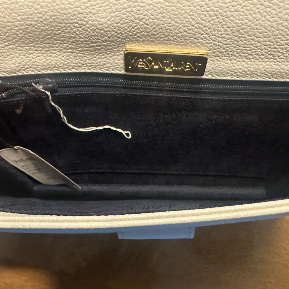 YSL White Leather Envelope Clutch with Gold-Tone Accent - Picture 7 of 15